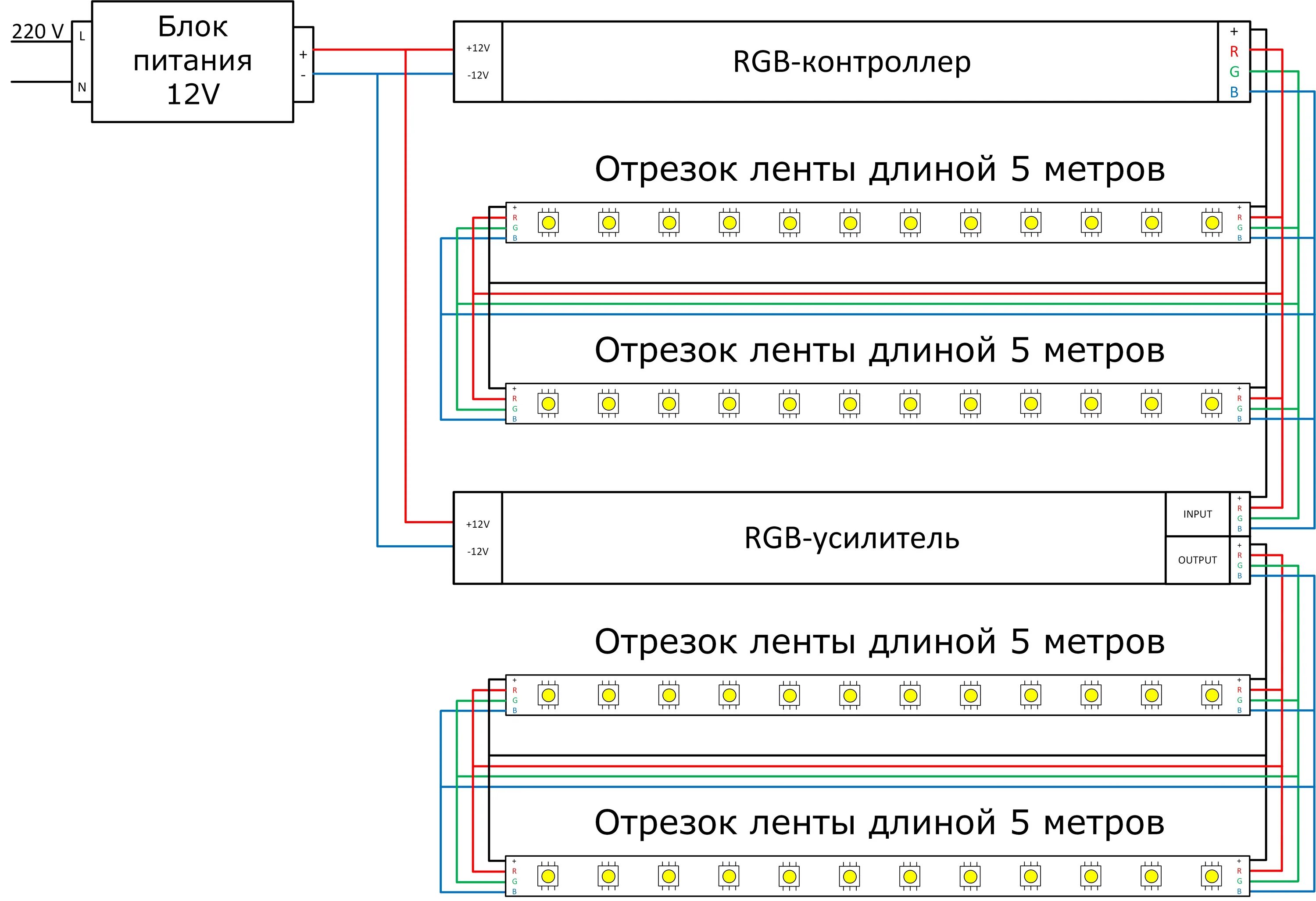 Подключение 2 светодиодных лент Схема подключения лед ленты