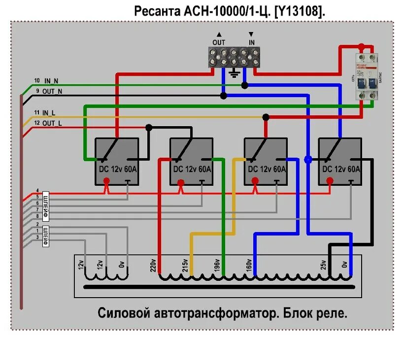 Подключение 2 устройств в стабилизатор ресанта 20.Ресанта АСН-10000/1-Ц. Cхема переключения реле с раздельным нулём - 39. 4 рел