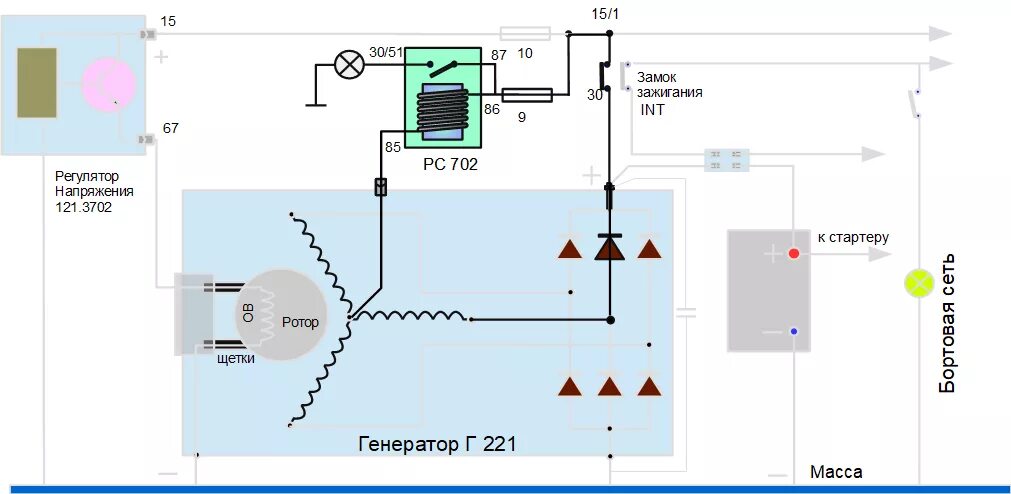 Подключение 221 генератора Г221а схема подключения - Распиновки.ру