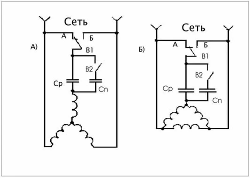 Подключение 2х фазного двигателя через конденсатор схема Форум РадиоКот :: Просмотр темы - Реверс мотора 220 Вольт