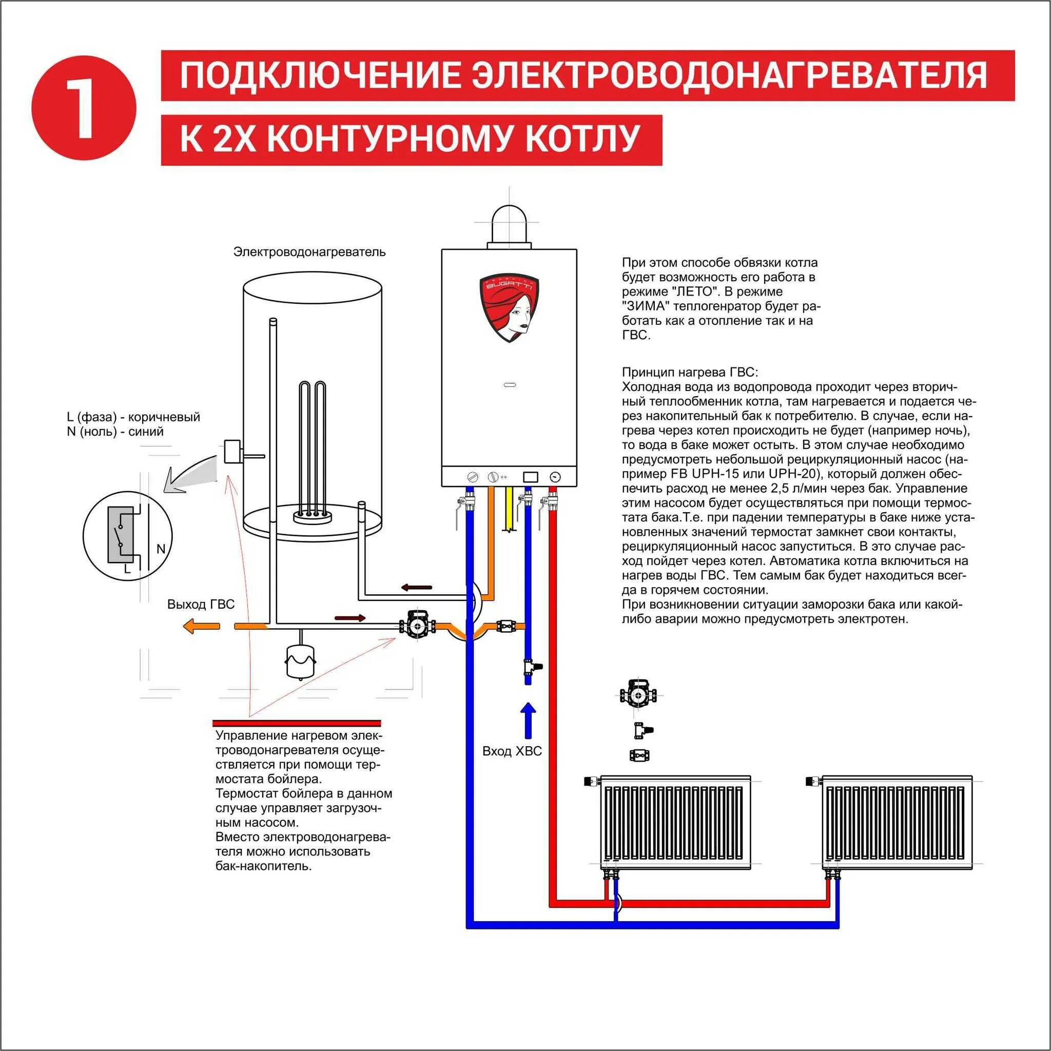 Подключение 2х контурного котла Подключение электрического бойлера к газовому котлу: технология проведения работ