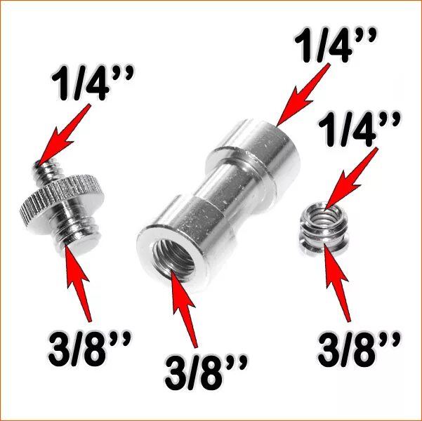 Подключение 3 8 дюйма Набор адаптеров 3-в-1 KIT1 (винт 1/4" на 3/8") для штативов Крепёж для фототехни