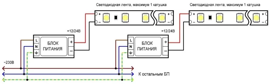 Подключение 3 блоков питания ledsvet62.ru