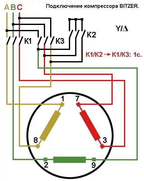 Подключение 3 фазного компрессора Схемы соединений и подключения обмоток электродвигателей холодильного компрессор