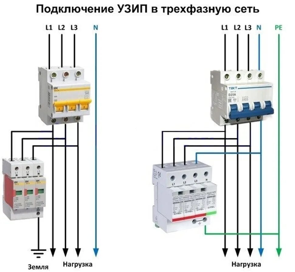 Подключение 3 фазного напряжения Схемы подключения УЗИП к однофазной и трехфазной сетям EZETEK