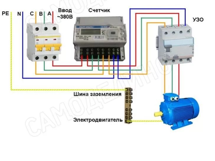 Подключение 3 фазного узо Подключение трехфазного двигателя через узо Praim-Remont.ru