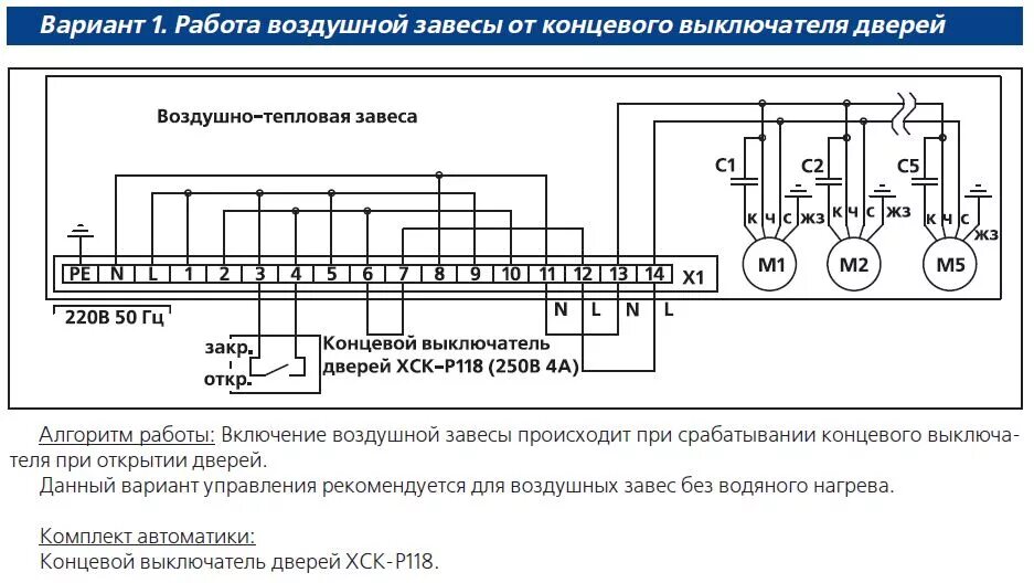 Подключение 3 фазной тепловой завесы Калорифер.рф - AW-100/350Г