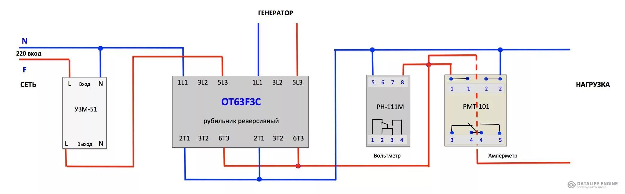 Подключение 3 фазных реверсивных рубильников Подключение УЗМ-51, а также РН-111М в качестве вольтметра и РМТ-101 в качества а