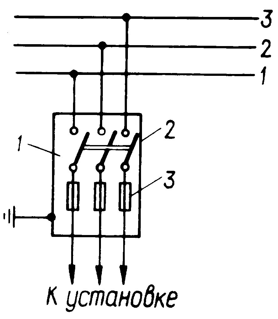 Подключение 3 фазных реверсивных рубильников Схема подключения трехфазного рубильника
