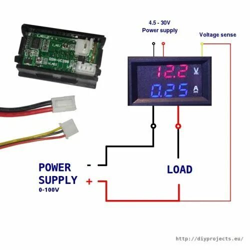 Подключение 3 х проводного вольтамперметра с алиэкспресс Wiring a DSN-VC288 volt- and ammeter Electronic circuit projects, Electronics pr