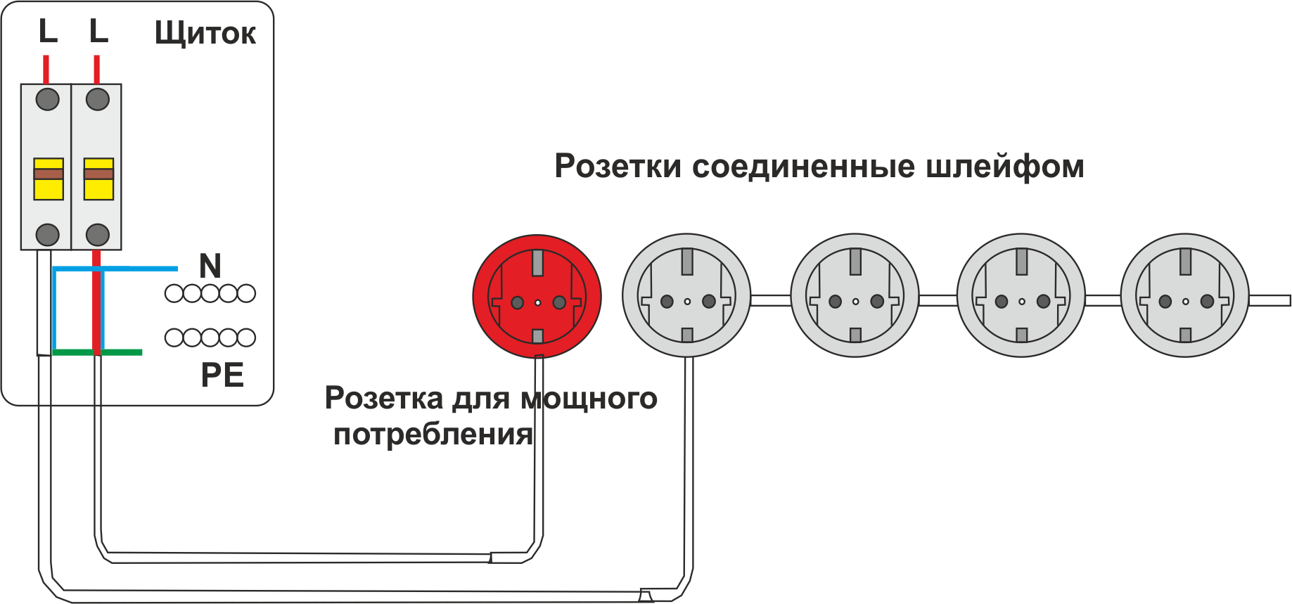 Подключение 3 х розеток Подключение трех розеток: найдено 82 изображений