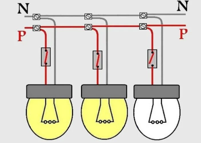 Подключение 3 ламп Схема параллельного подключения лампочек фото и видео - avRussia.ru