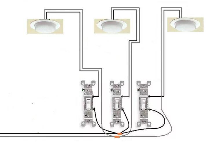 Подключение 3 ламп Как подключить тройной выключатель на две лампочки схема подключения трех жильны