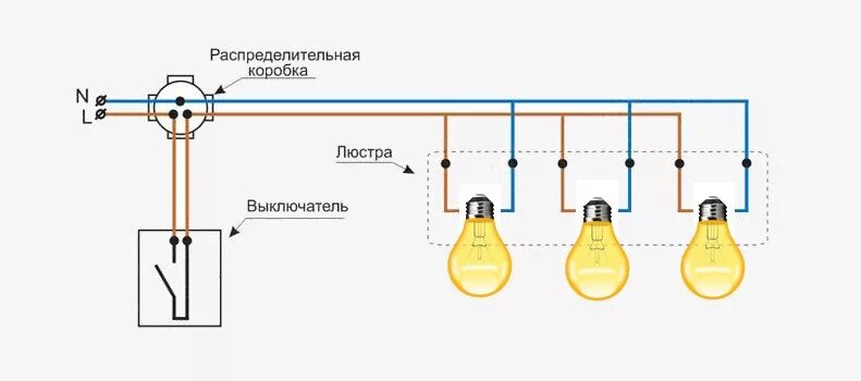 Подключение 3 лампочек к одному выключателю Схема подключения люстры потолочной, 7 вариантов