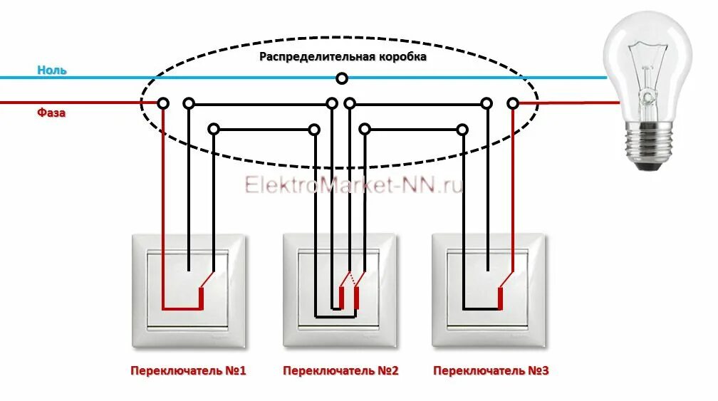 Подключение 3 мест Проходной Выключатель На 3 Точки Схема Подключения - tokzamer.ru Схемотехника, С