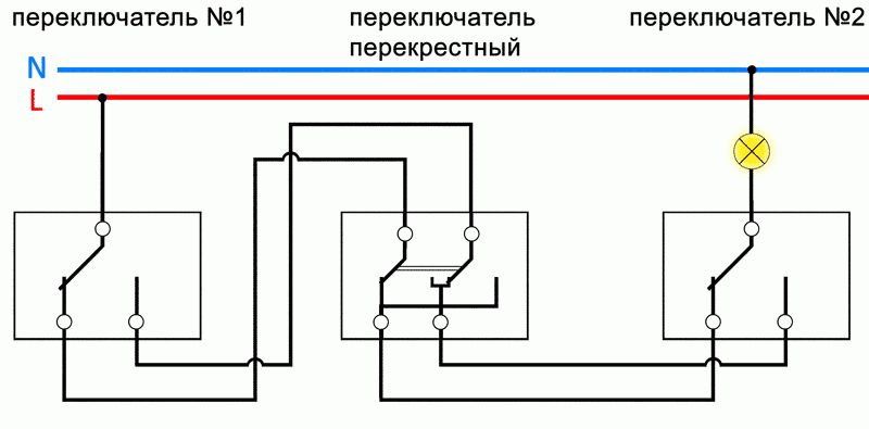 Подключение 3 мест Картинки СХЕМА ПОДКЛЮЧЕНИЯ ПРОХОДНОГО ВЫКЛЮЧАТЕЛЯ С 3 МЕСТ