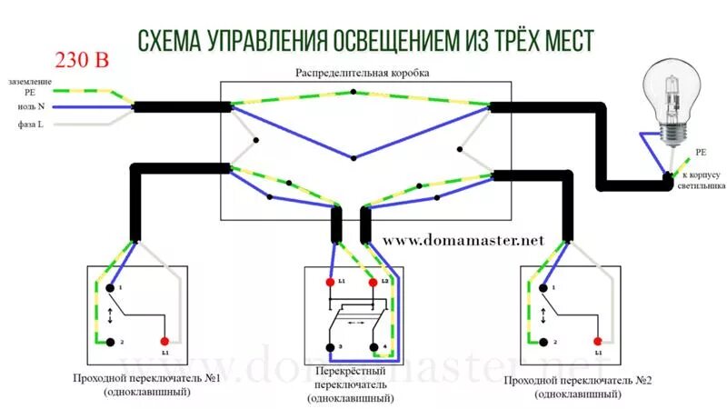 Подключение 3 мест Ответы Mail.ru: Кто сталкивался с проходными выключателями, подскажите схему под