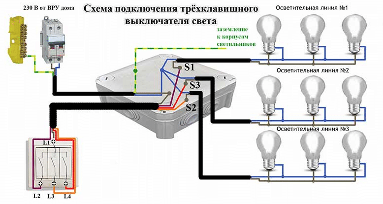 Подключение 3 нр Схема подсоединения люстры на двухклавишный выключатель