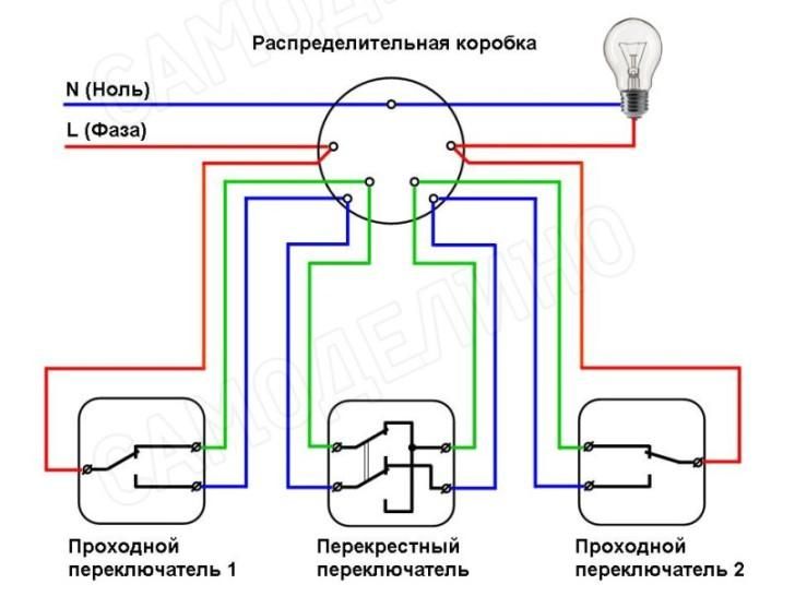 Подключение 3 проходных выключателей к 1 лампочке Проходной Выключатель На 3 Точки Схема Подключения - tokzamer.ru Энергетические 