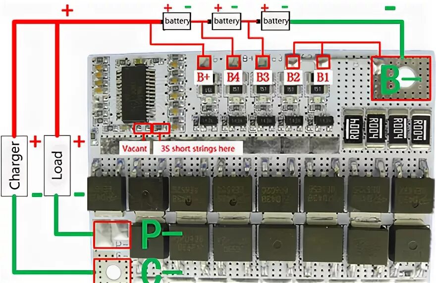 Подключение 3 с платы Плата защиты с балансировкой, 100A для 3-х Li-Ion, Li-Po аккумуляторов