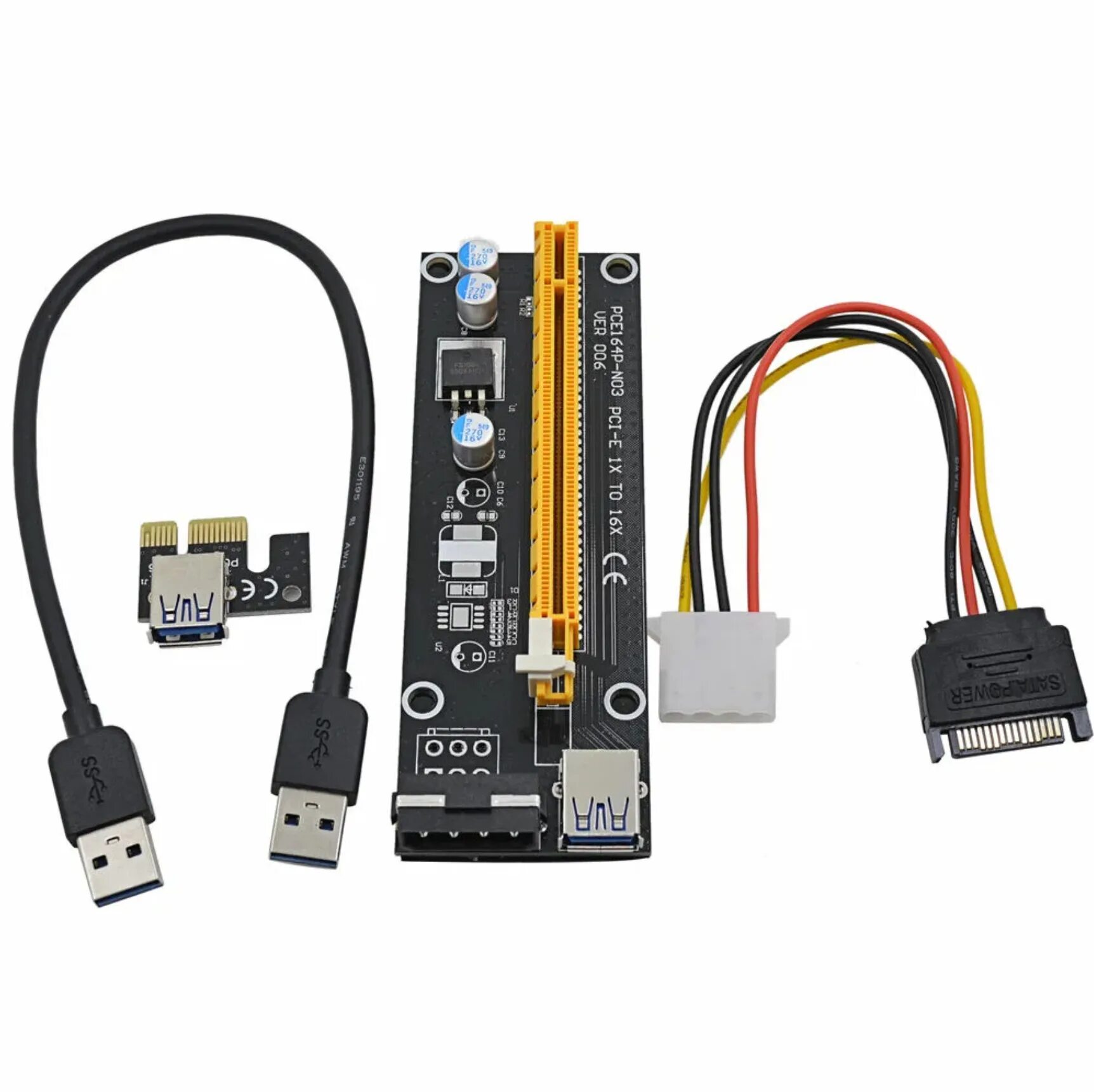 Подключение 3 видеокарт Характеристики Райзер Riser PCI-E 1x-16x, Sata Ver 007S ( Майнинг ), подробное о