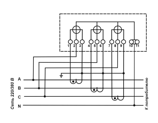 Подключение 380 счетчика через трансформаторы схема Подключение М234 нулевой ток на средней фазе - Форум техподдержки Инкотекс по сч