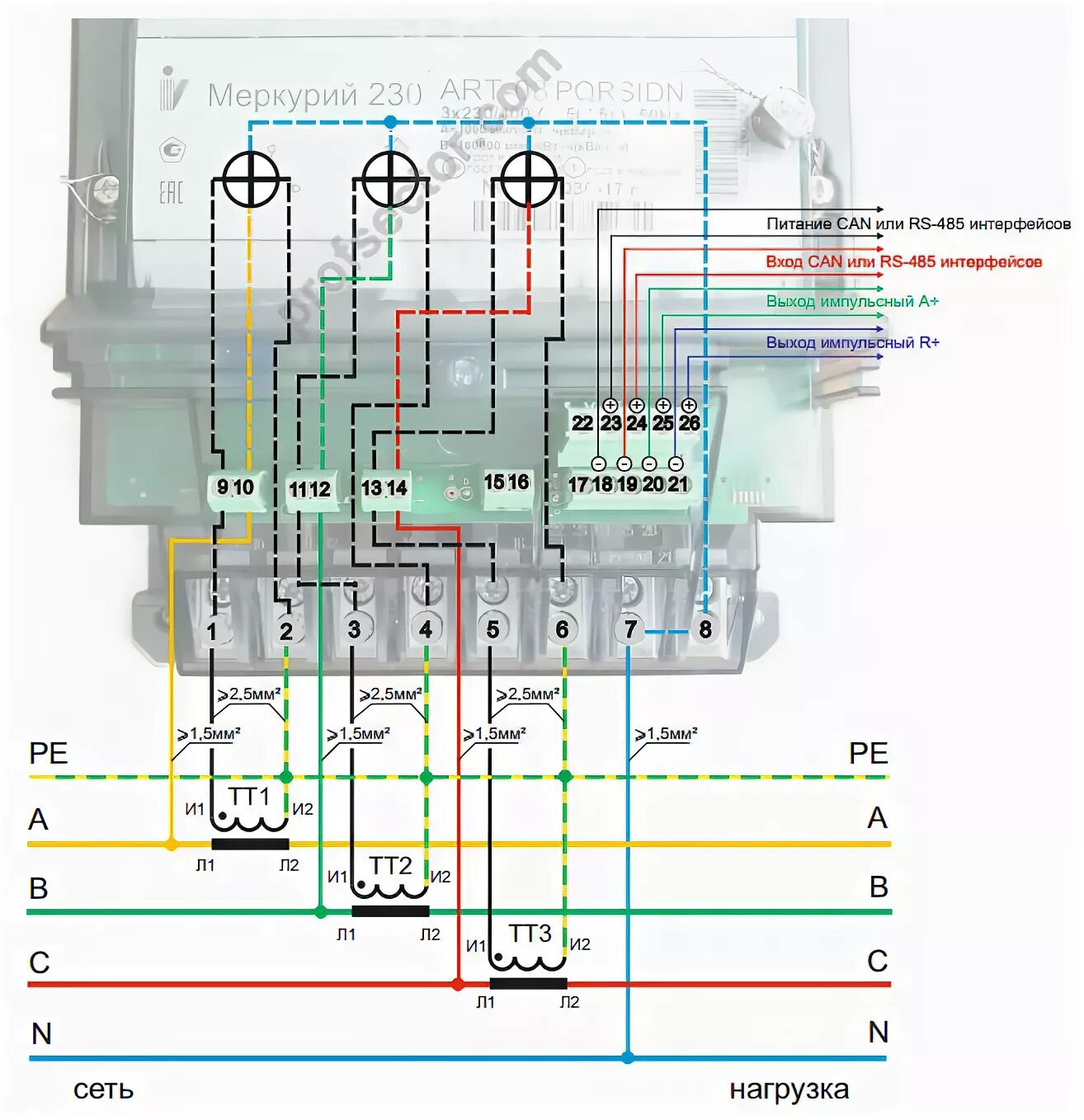 Подключение 380 счетчика через трансформаторы схема Схема включения однофазного счетчика HeatProf.ru