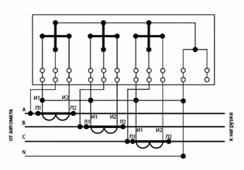 Подключение 380 счетчика через трансформаторы схема Схема подключения трехфазного счетчика: через трансформаторы, напрямую