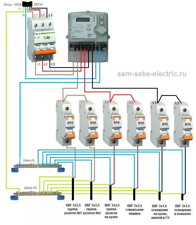 Подключение 380 вольт какой кабель Схема подключения электросчетчика Электропроводка, Умный дом, Электротехника