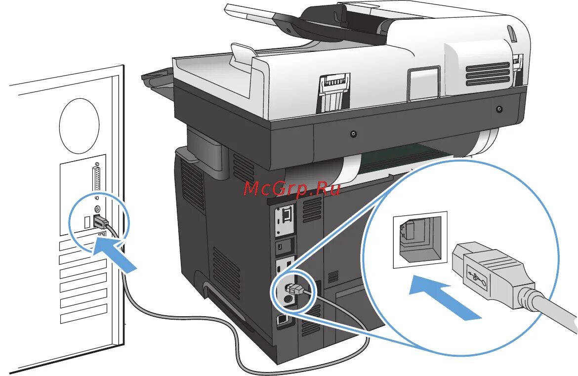 Подключение 3d принтера к компьютеру HP LASERJET ENTERPRISE 500 M525F 29/302 Присоединение устройства к компьютеру пр