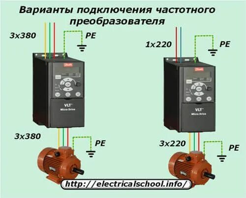 Подключение 3х фазного двигателя через частотный преобразователь Подключение частотного преобразователя к электродвигателю Преобразователь, Элект