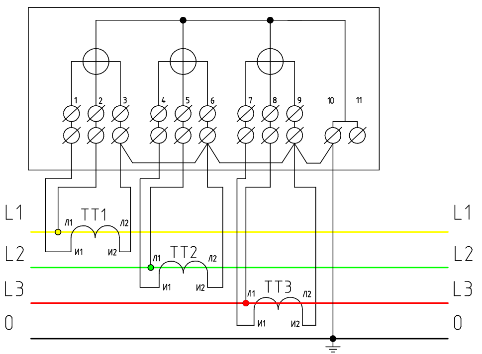 Подключение 3х фазного счетчика через трансформаторы тока 27.09.2016, Подключение счетчика электроэнергии в низковольтную сеть большой мощ