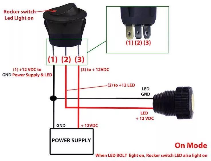 Подключение 3х контактной кнопки с подсветкой 12в Buy 12v LED Round Rocker Switch Remotes & Switches Basic electrical wiring, Diy 