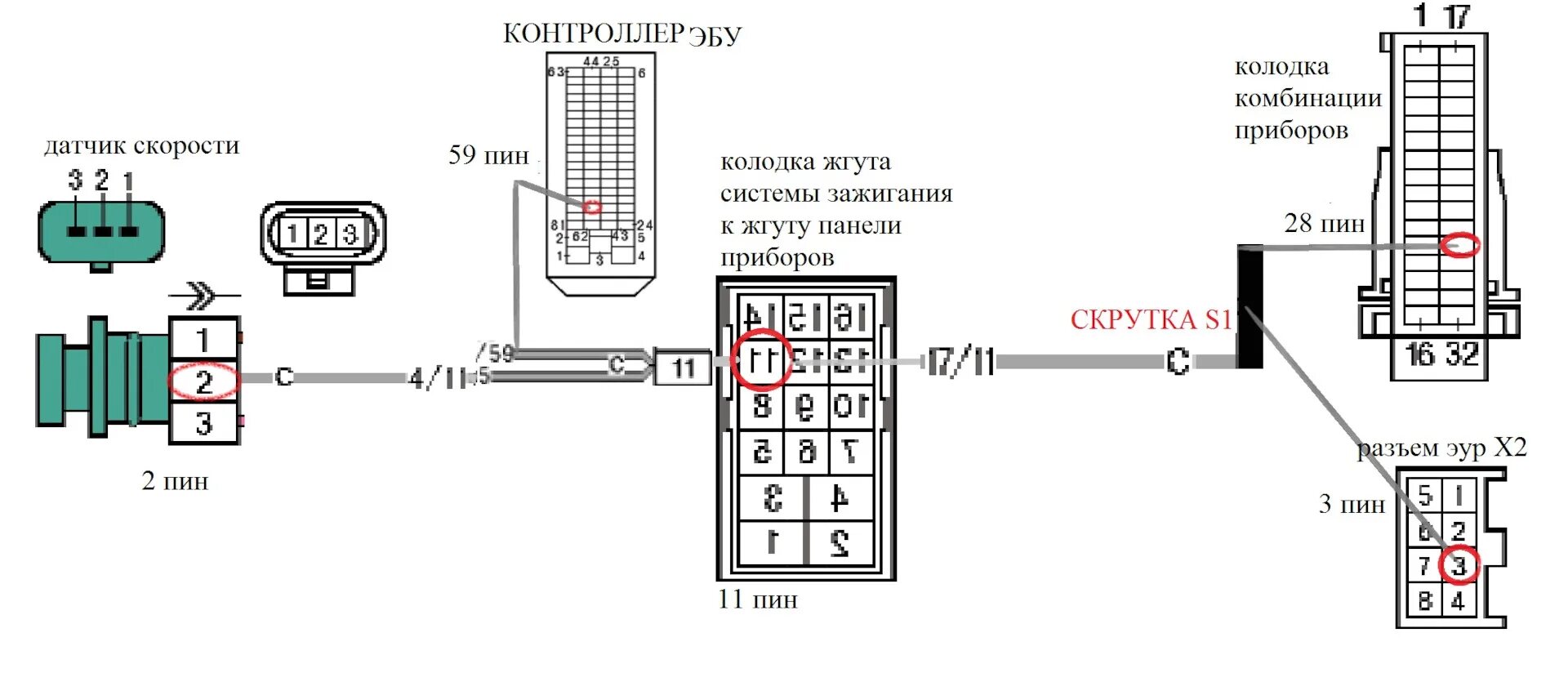 Подключение 4 датчиков скорости Какой провод идёт от датчика скорости - Lada Калина седан, 1,6 л, 2006 года набл