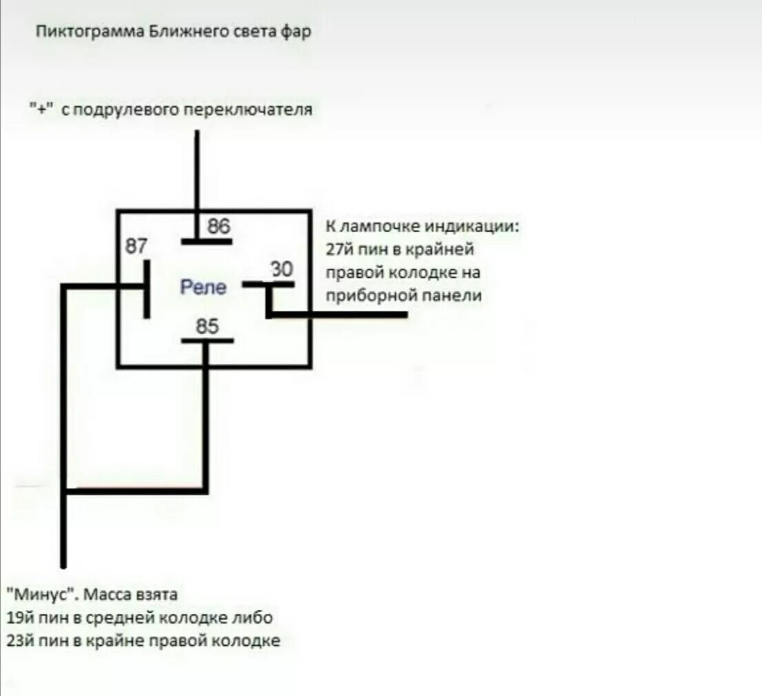 Подключение 4 контактного реле фар Активация пиктограммы ближнего света - Daewoo Lanos, 1,5 л, 2002 года электроник