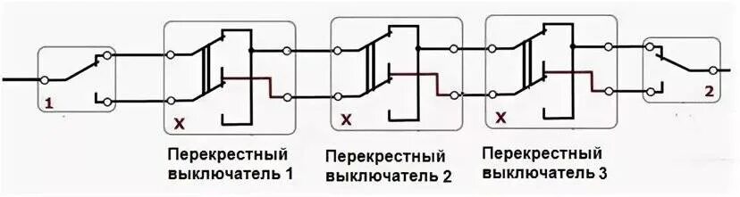 Подключение 4 переключателей Управление освещением с трех мест: схема подключения, с помощью проходных перекл