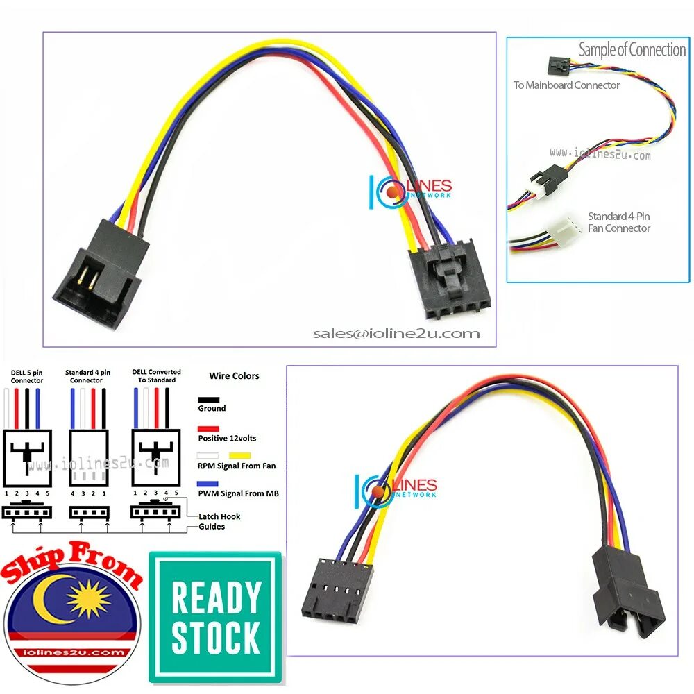 Подключение 4 pin вентилятора 4-Pin PWM to Dell proprietary 5-pin 4-wires fan connector adapter Cable 20cm Sho