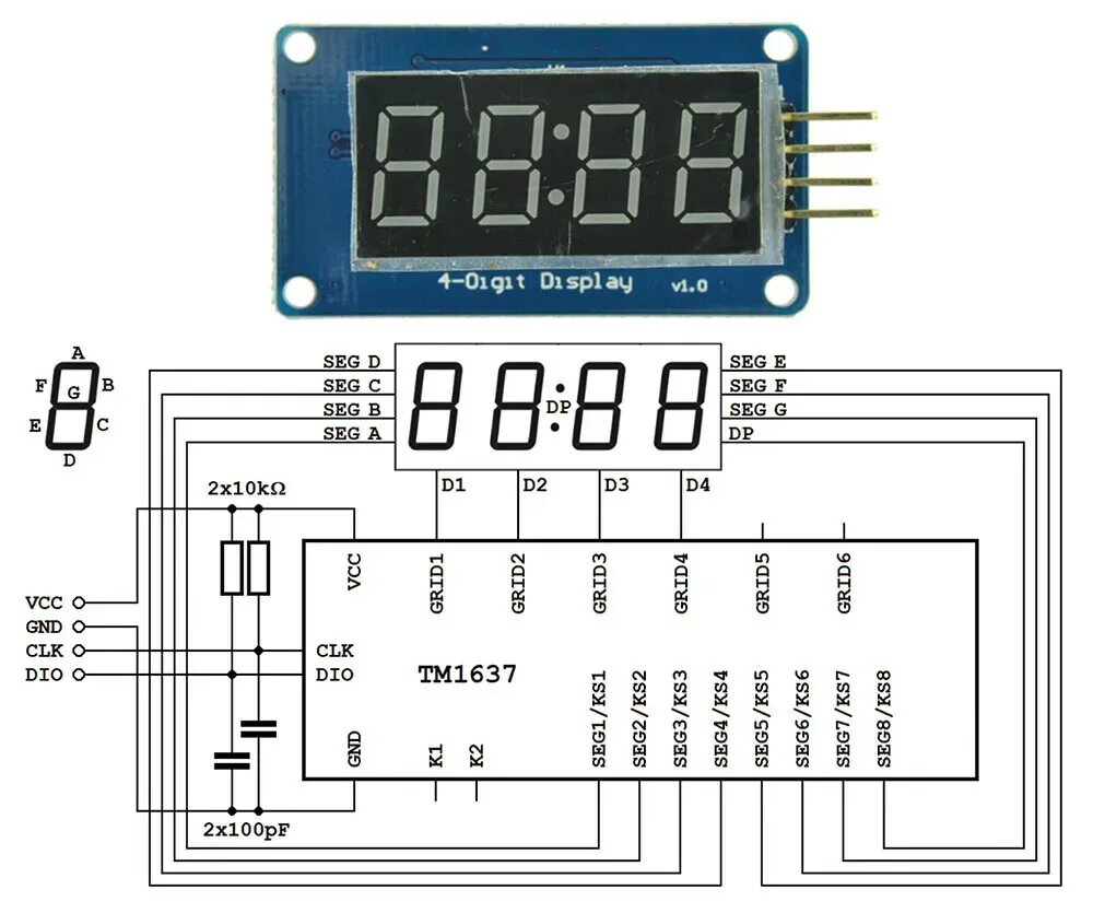 Подключение 4 разрядного китайского модуля индикации vaw Микросхема TM1637 - Аппаратные вопросы - Arduino.ru