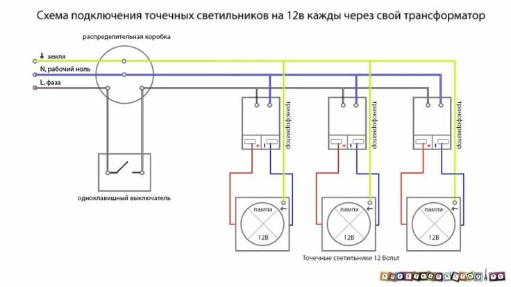 Подключение 4 точечных светильников Схема подключения точечных светильников 220В и 12В Электрика, Усилитель, Преобра