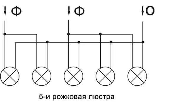 Подключение 5 рожковой люстры схема Схема подключения люстры на двухклавишный выключатель: правила