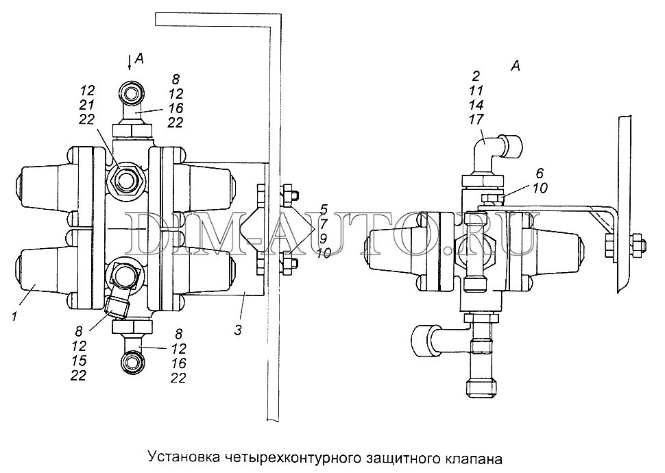 Подключение 53205 3515400 10 Купить УСТАНОВКА ЧЕТЫРЕХКОНТУРНОГО ЗАЩИТНОГО КЛАПАНА 4310-3500015-10 для КАМАЗ 6