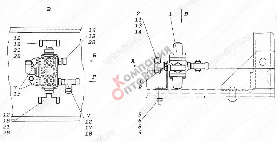 Подключение 53205 3515400 10 Группа запчастей КАМАЗ КамАЗ-4350 (4х4): 4350 4310-3500015 Установка четырехконт