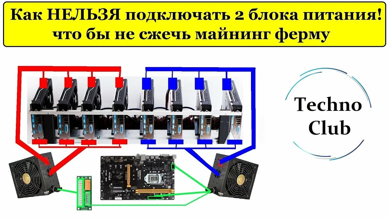 Подключение 6 видеокарт к блоку питания Неправильно подключил БП = сжёг ферму. "Подключение 2-х БП к ферме Часть II" - Y