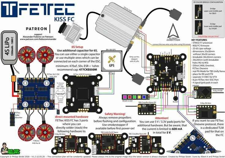 Подключение air pro 2 FETtec KISS FC Flight Controller + DJI Air Unit Anschlussplan / Wiringplan Air u