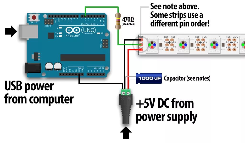 Подключение arduino к компьютеру arduino - How do I safely power 2 m 144 LEDs/m WS2812B strip with 5 V and 10 A? 