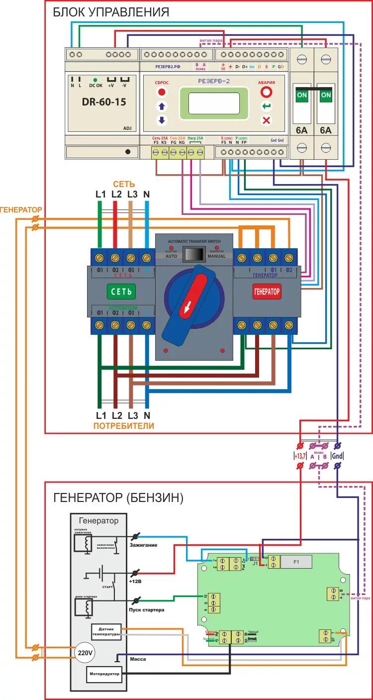 Подключение avr к генератору Переключение нагрузки (АВР) на мотоприводе (1 вариант)