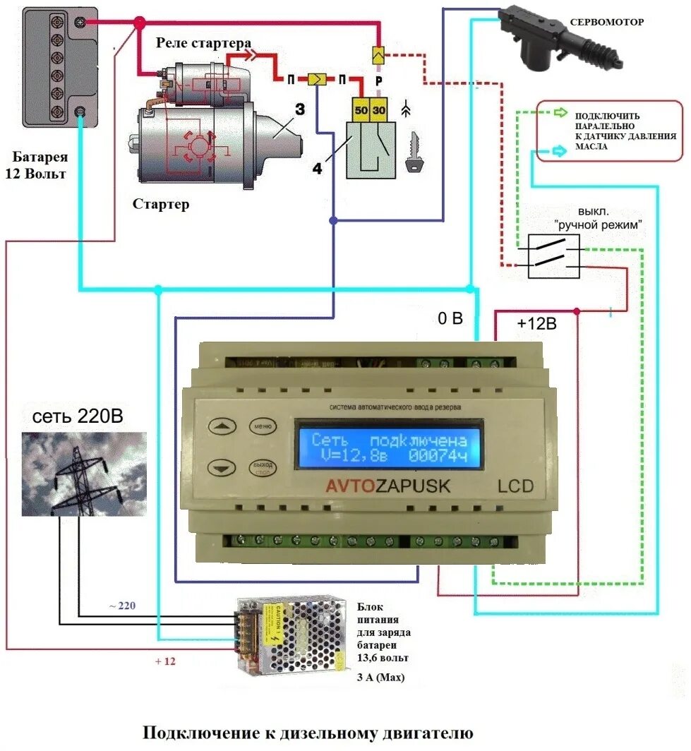 Подключение автозапуска к генератору Автозапуск "UPS plus LCD"