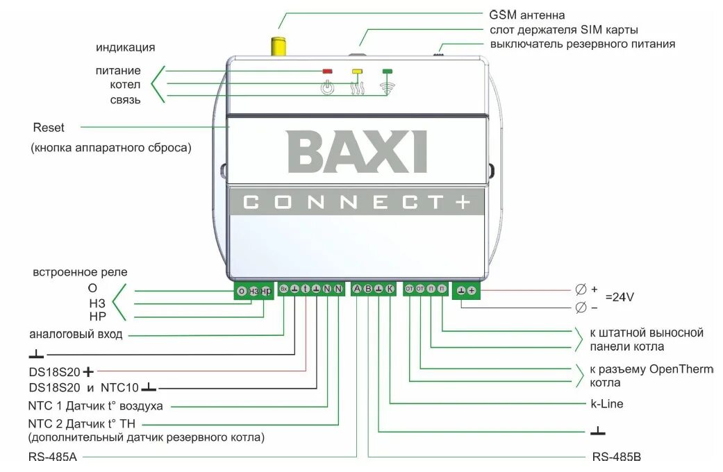 Подключение бакси коннект к котлу бакси Файл:Назначение контактов BAXI Connect+.jpg - Библиотека Микро Лайн