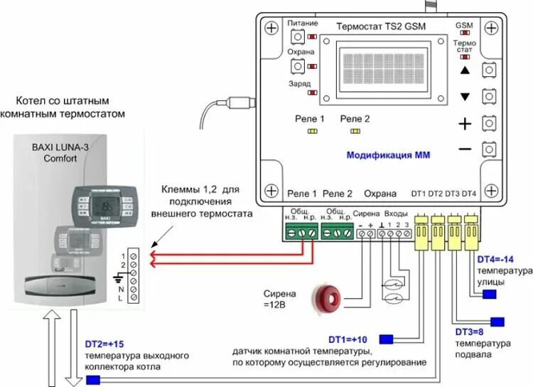 Подключение бакси коннект к котлу луна 3 Назначение и схемы подключения термостата для котла отопления