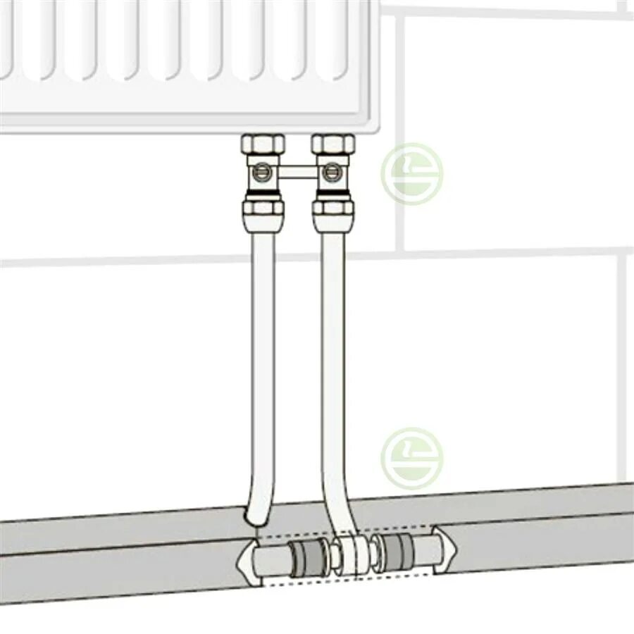 Подключение батарей из пола Пресс-тройник Uni-Fitt 718G7153 20x15 длина 300 мм для радиатора - купить пресс-